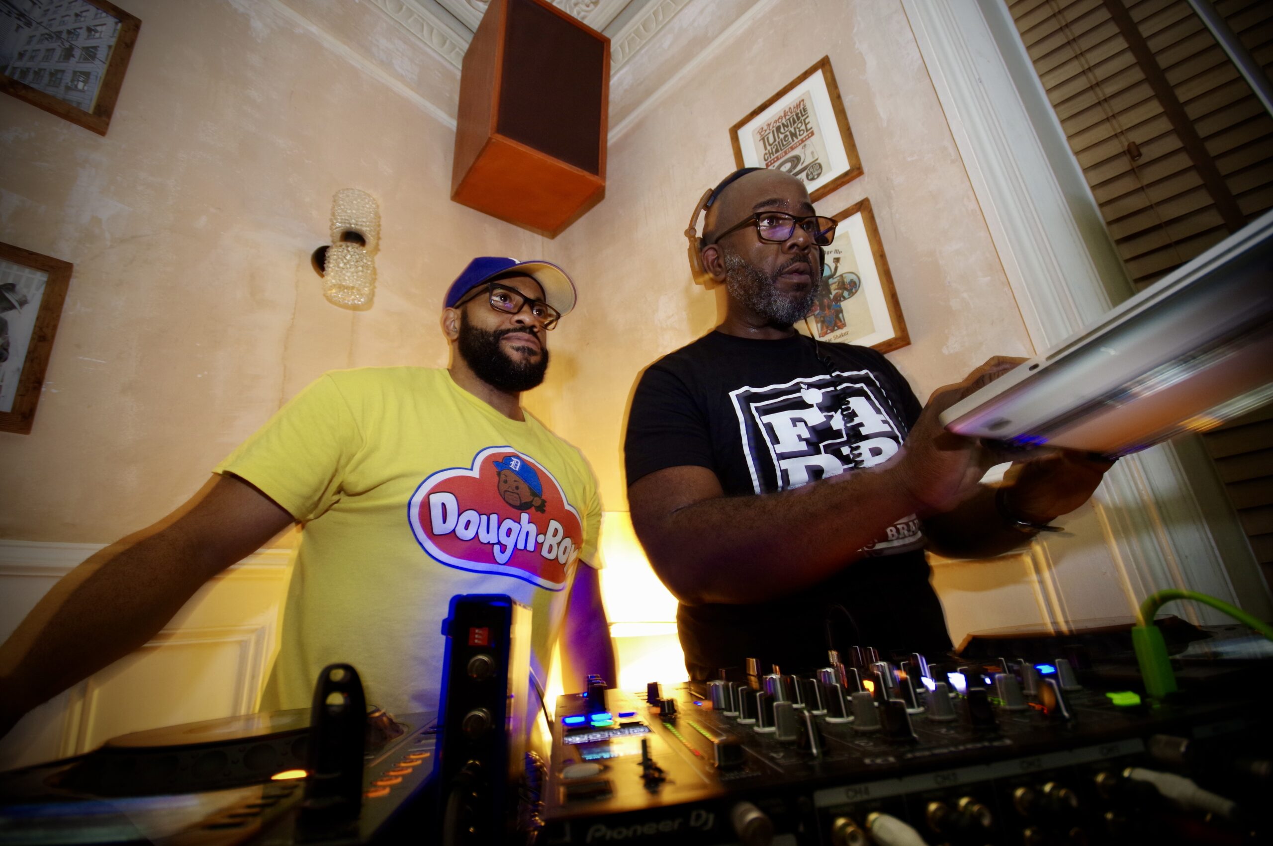 Biggerman and Mr Dex behind the decks at Itch FM's 22nd Anniversary Party